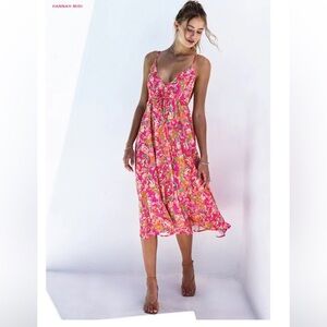 RESA Hannah Pink Floral Midi‎ Slip Dress Fiji Priny Small NWT No Belt Resort
